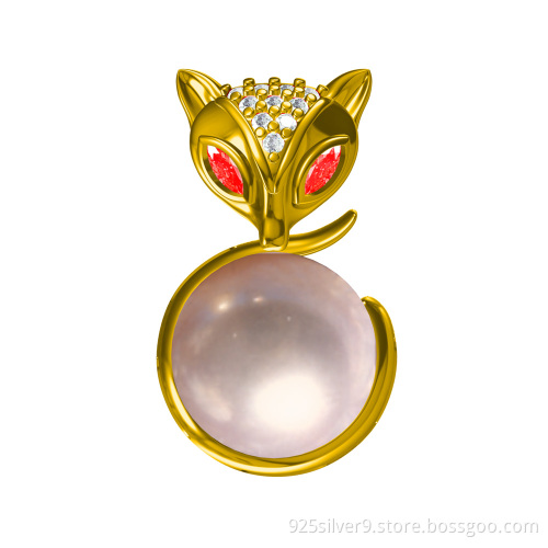 Wholesale Customized colour 925 sterling silver necklace pendant fox design with fresh water pearl&CZ stones